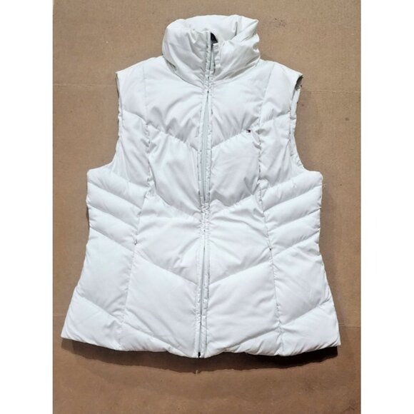 Tommy Hilfiger Womans White Down Padded Puffer Gilet VEst Size M zipper pockets - Picture 1 of 14